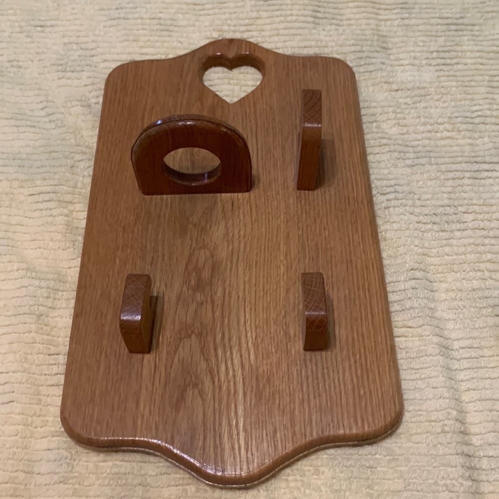 Blow dryer and flat iron holder. Hand made solid oak. Mint condition